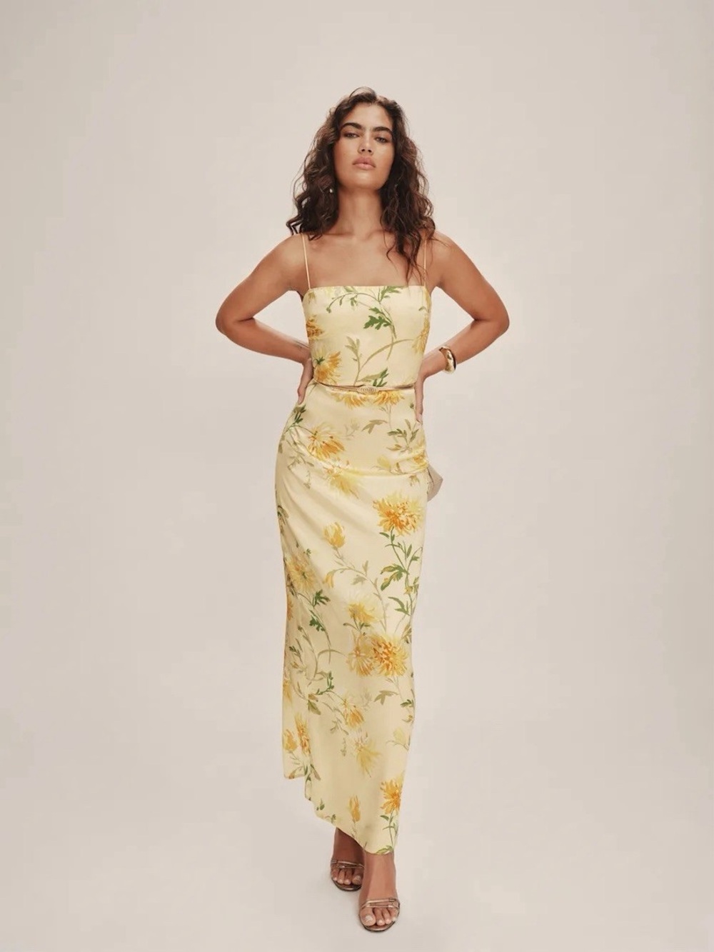 Reformation size 2  Frankie silk Yellow Floral Strapless Slip Dress